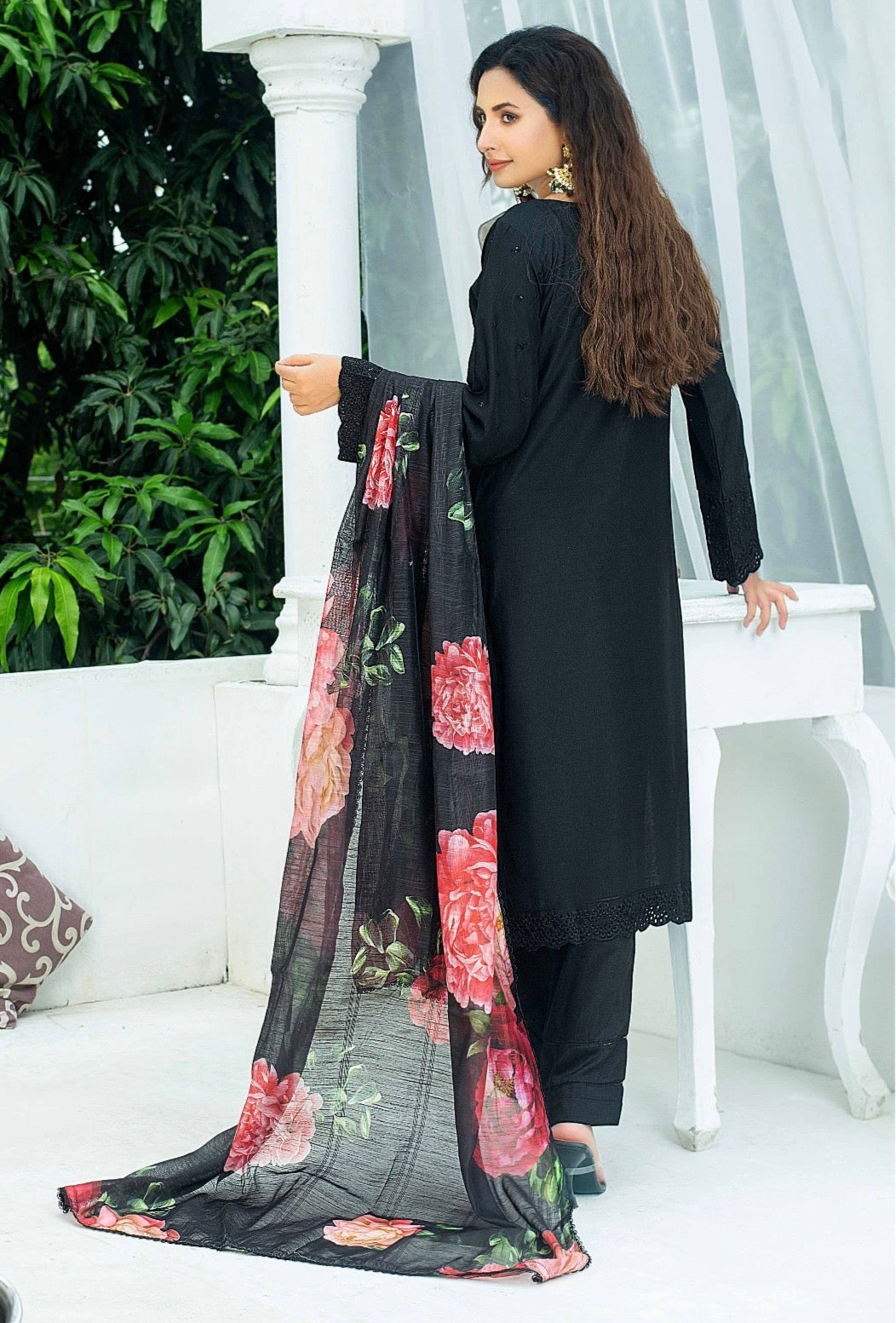 (345) Pakistani Viscose Chikankari Suit | Sequin & Floral Dupatta
