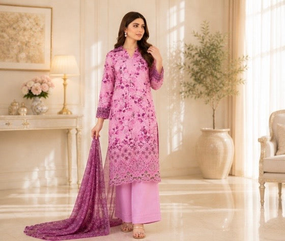 (131) Tawakkal Lawn Suit | Floral Print & Embroidered Dupatta