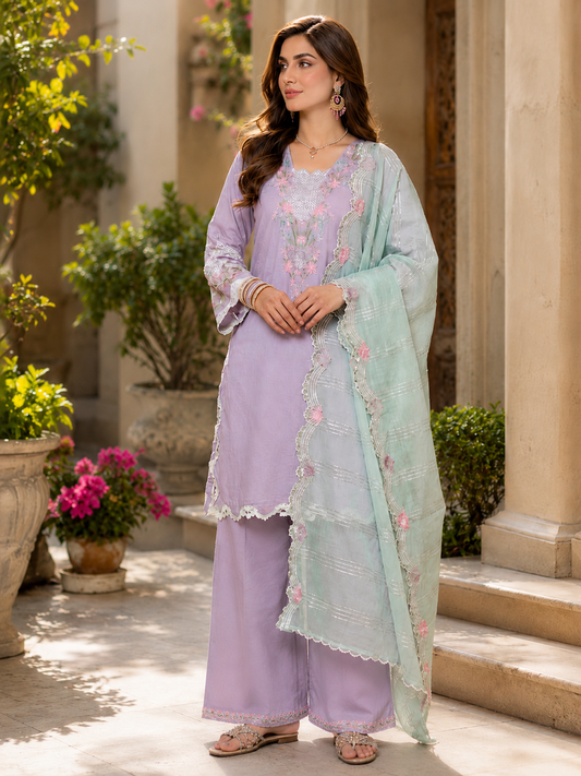 (249) Floral Lace Viscose Farshi Shalwar Suit | Ready-Made Elegance