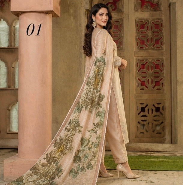 (352) Linen Sequin Embroidered Suit with Digital Dupatta – Ready to Wear