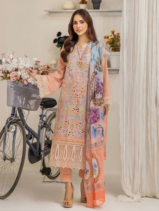 (294) Mayra Wisteria Elegance – Ready-to-Wear Lawn Shirt with Cotton Trousers & Printed Chiffon Dupatta