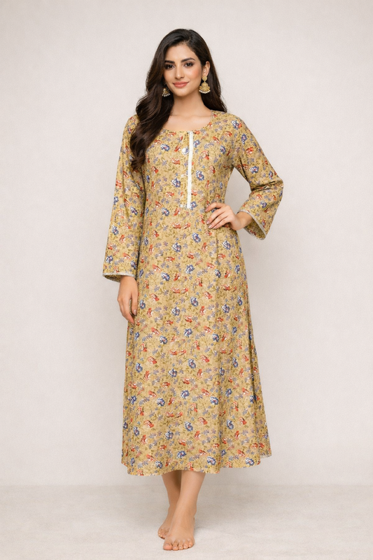(265) Badal Summer Flared Printed Dress – Breezy & Beautiful one size