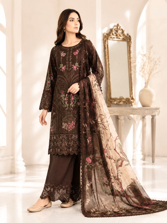 (31) Imrozia/serene noor e zahra cotton embroidered sequin floral lace embroidered plazzo trousers contrast silk dupatta ready to wear