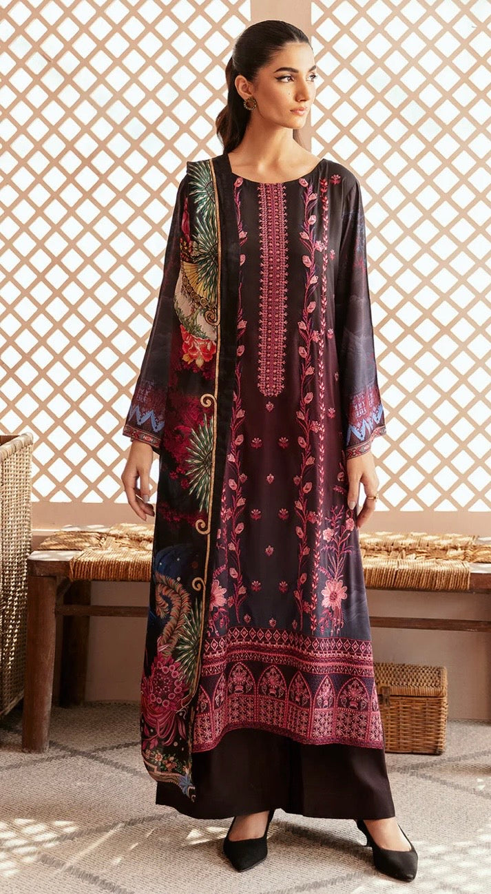 (193) Riwaj by Ramsha Viscose Embroidered Suit with Printed Dupatta