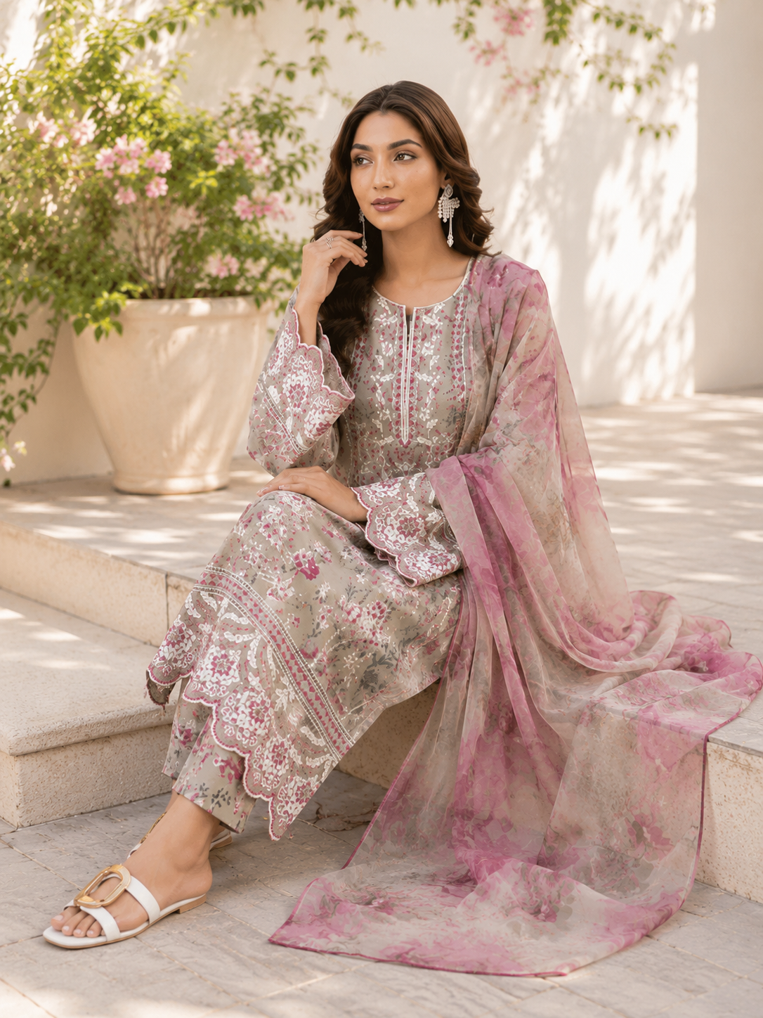 (211) Adan’s Libas Printed Lawn Suit | Lace Embroidery & Voile Dupatta