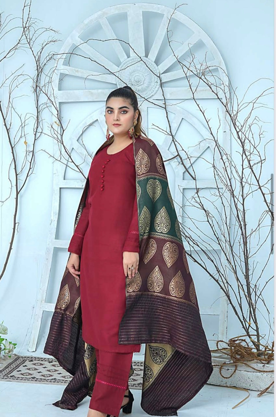 (155) Pakistani Dhanak Contrast Shawl Suit | Autumn Winter Ready to Wear