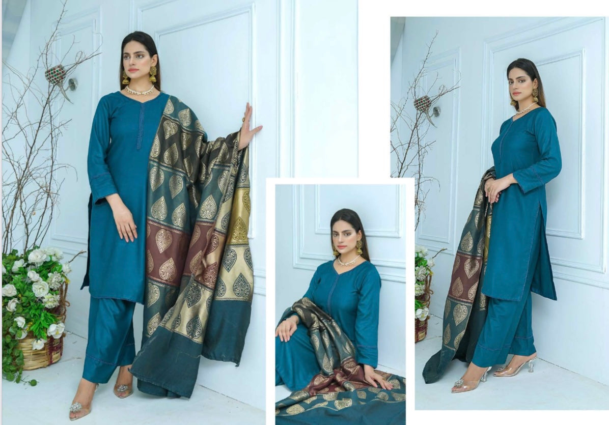 (152) Pakistani Dhanak Contrast Shawl Suit | Autumn Winter Ready to Wear