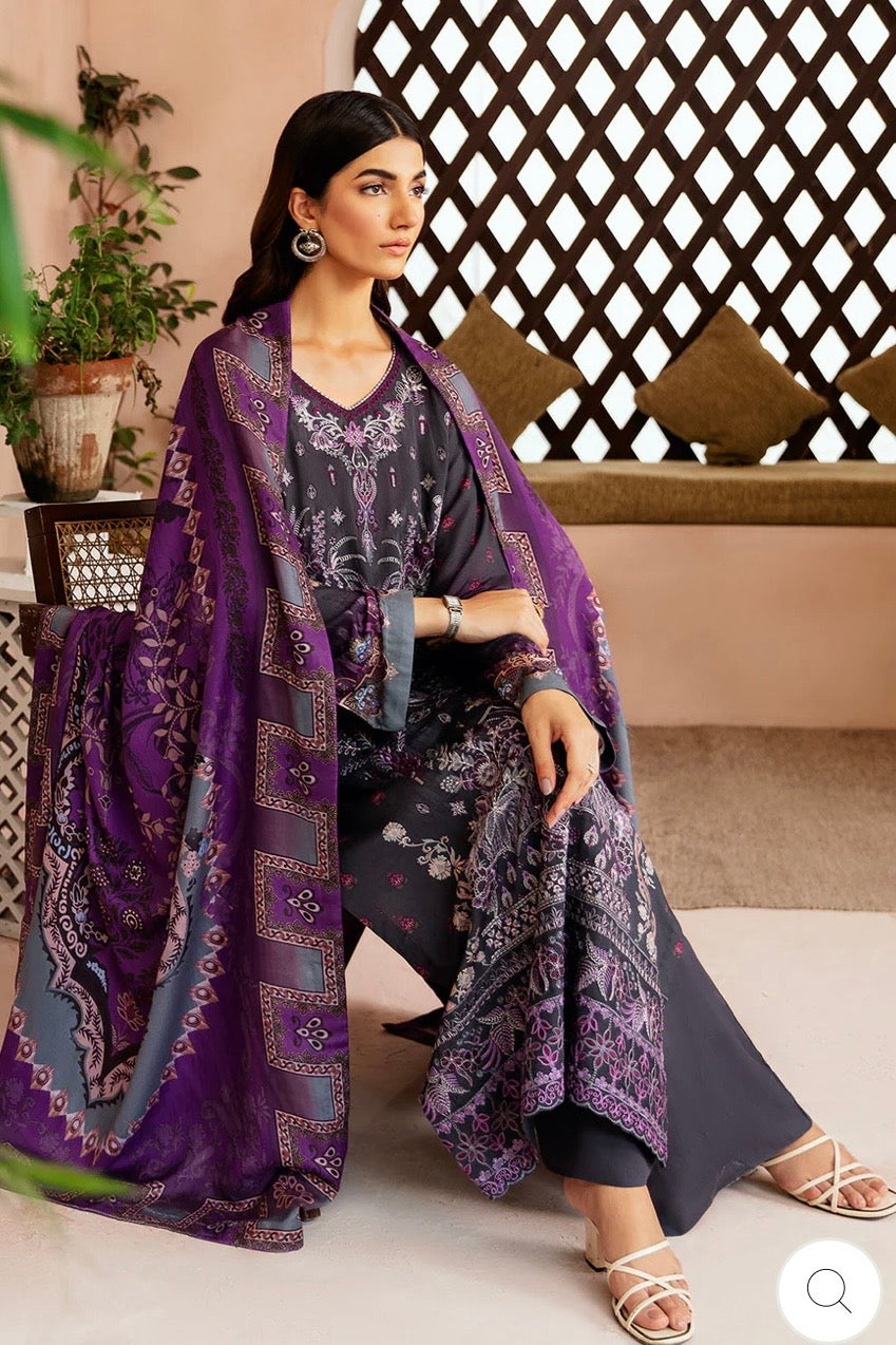 (195) Riwaj by Ramsha Viscose Embroidered Suit with Printed Dupatta