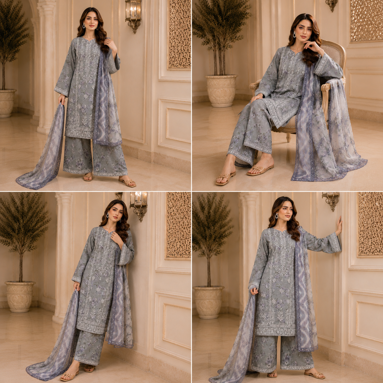 (178) Adan’s Libas Printed Lawn Suit | Lace Embroidery & Voile Dupatta