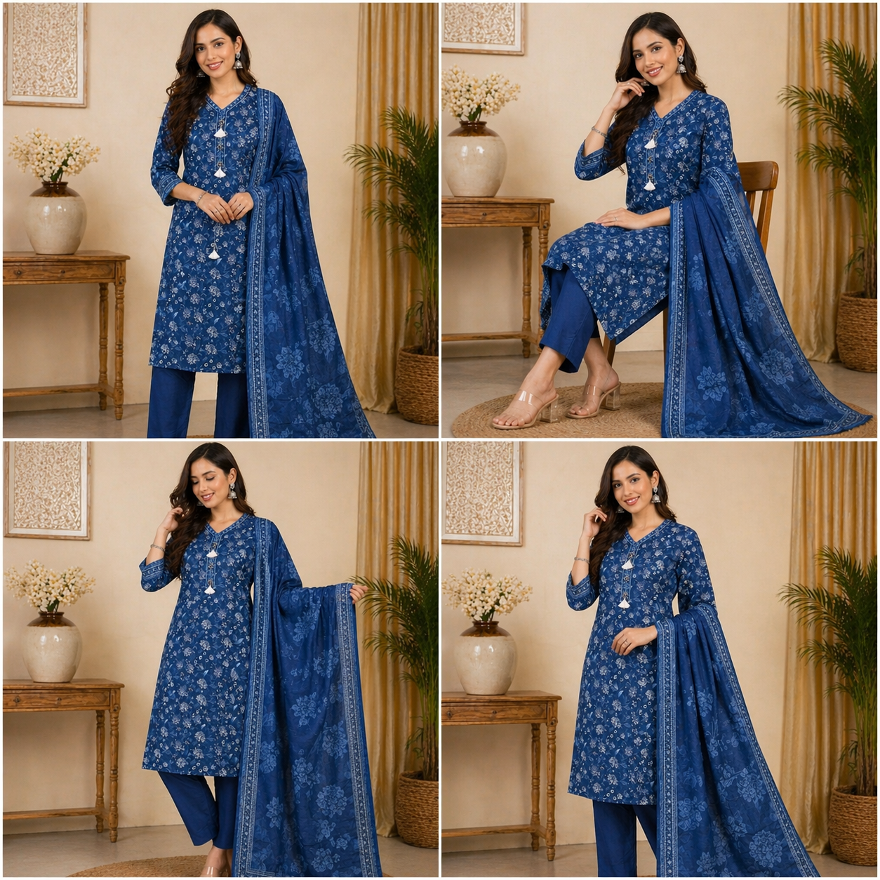 (111) Bin Saeed Floral Lawn Suit | Pearl Neck & Contrast Dupatta