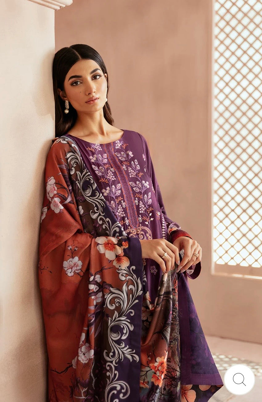 (190) Riwaj by Ramsha Viscose Embroidered Suit with Printed Dupatta