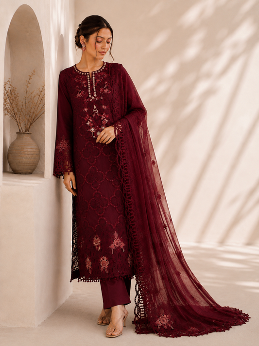 (137) Maria b chiffons inspired lace beaded diamonte neck floral chiffon kameez chiffon duppatta ready to wear