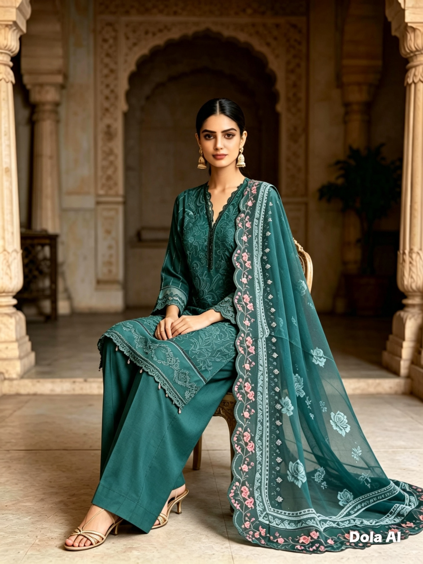 (16) Rangreza pret chicken Kari lace sequin embroidered floral lawn chiffon duppatta plazzo trousers ready to wear