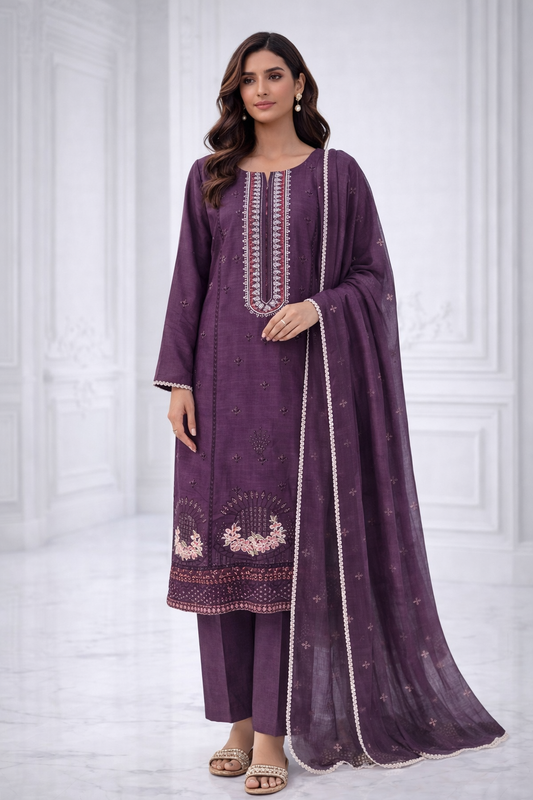 (20) Elegant Linen 3PC Suit | Chikankari & Lace | Lawn Dupatta