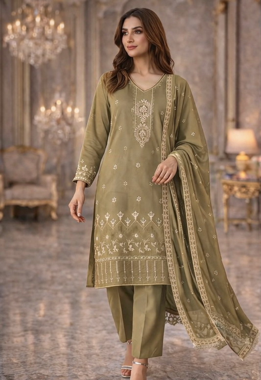 (245) Soft Lightweight Silky Viscose suit Embroidered Chiffon Dupatta Designed for Comfortable Ready-to-Wear Elegance