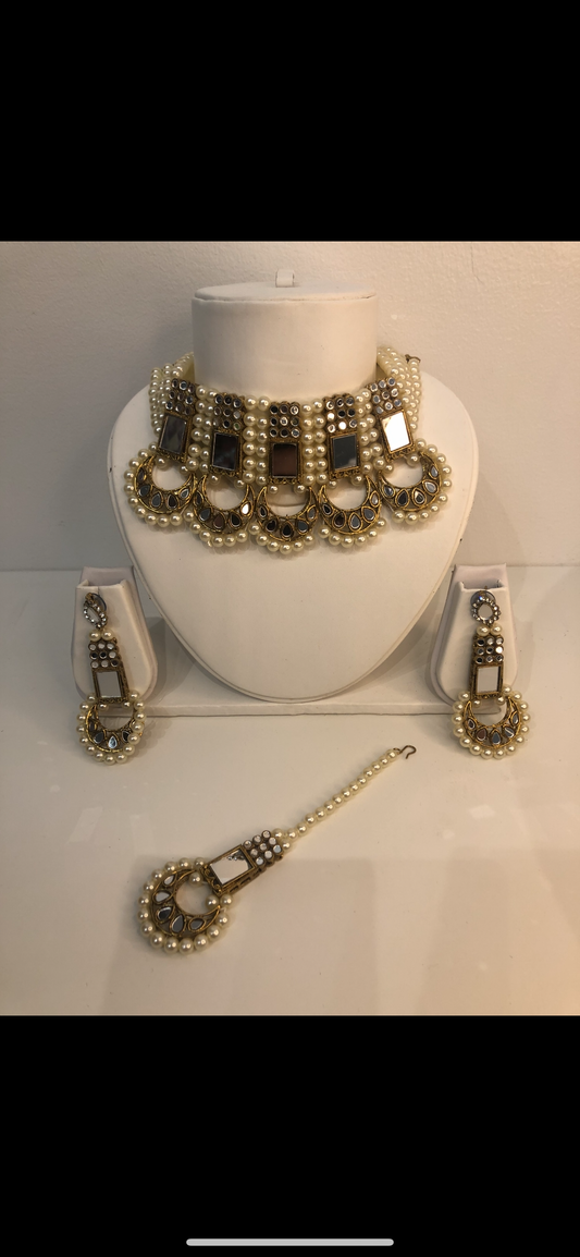 Pakistani gold pearl jewelry set
