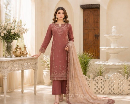 (175) Tawakkal Embroidered Sequin Silky Lawn Suit with Khaddi Dupatta