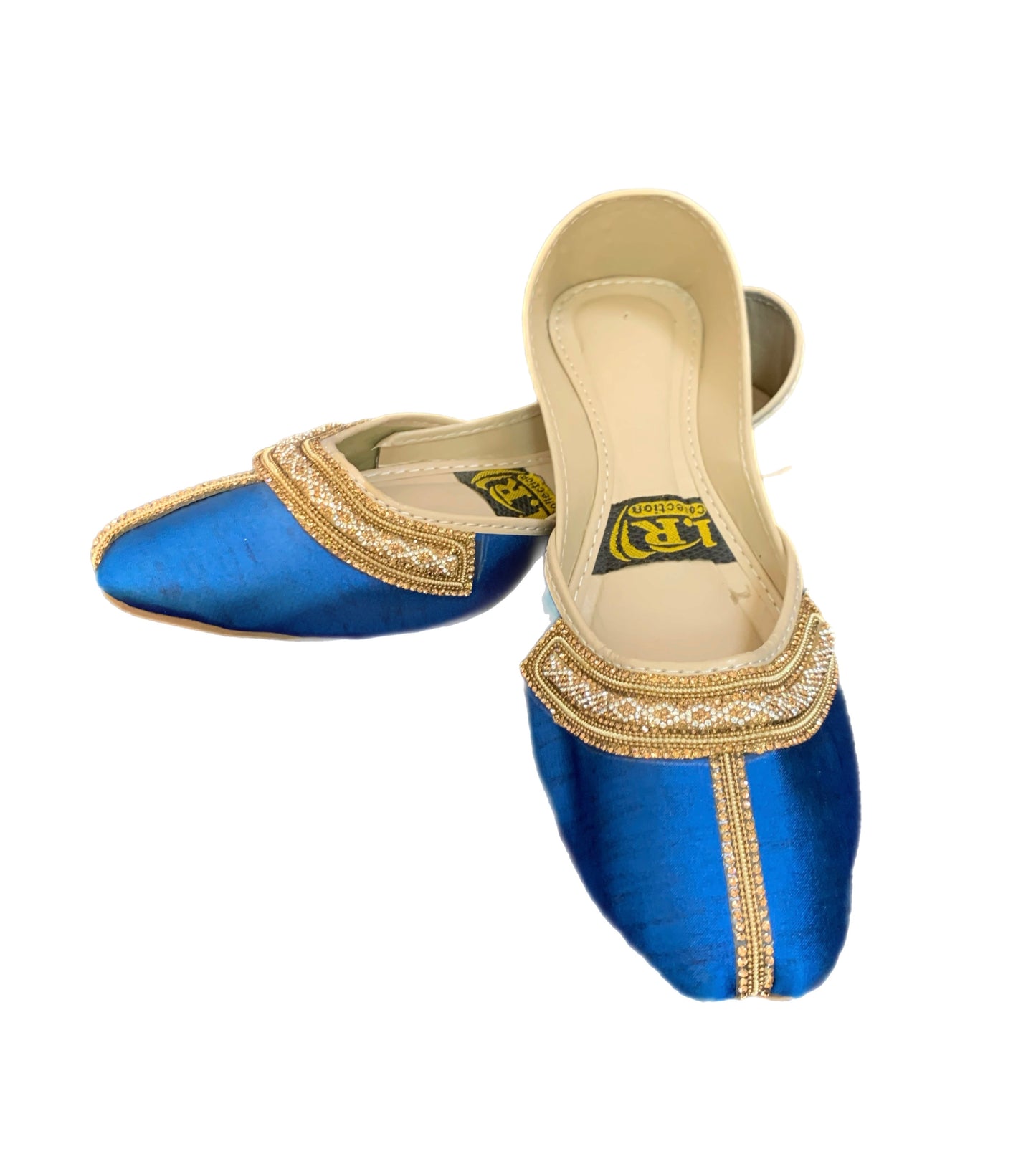 (S35) Handmade Satin Khusa – Gold Embroidered Punjabi Jutti with Soft Foam Comfort