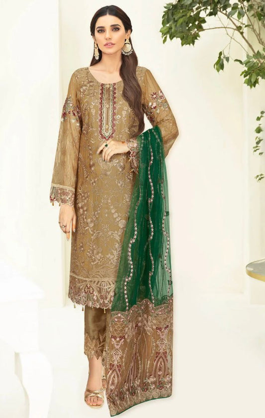 (78) Ramsha Luxurious Pakistani Chiffon 3-Piece Suit with Intricate Embroidery