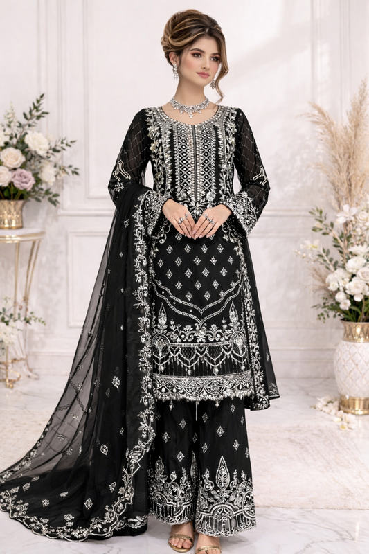 (57) Ramsha Chiffon black Embellished Palazzo Set – Elegant Luxe Look