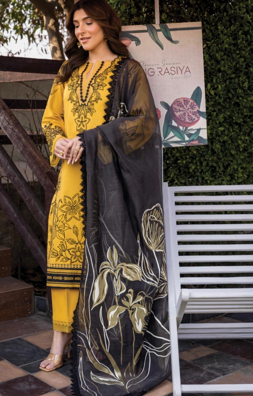 (113) Rang Rasiya Shireen Florence Summer Edit 2025 – Ready-to-Wear Lawn Suit with Printed Silk Dupatta