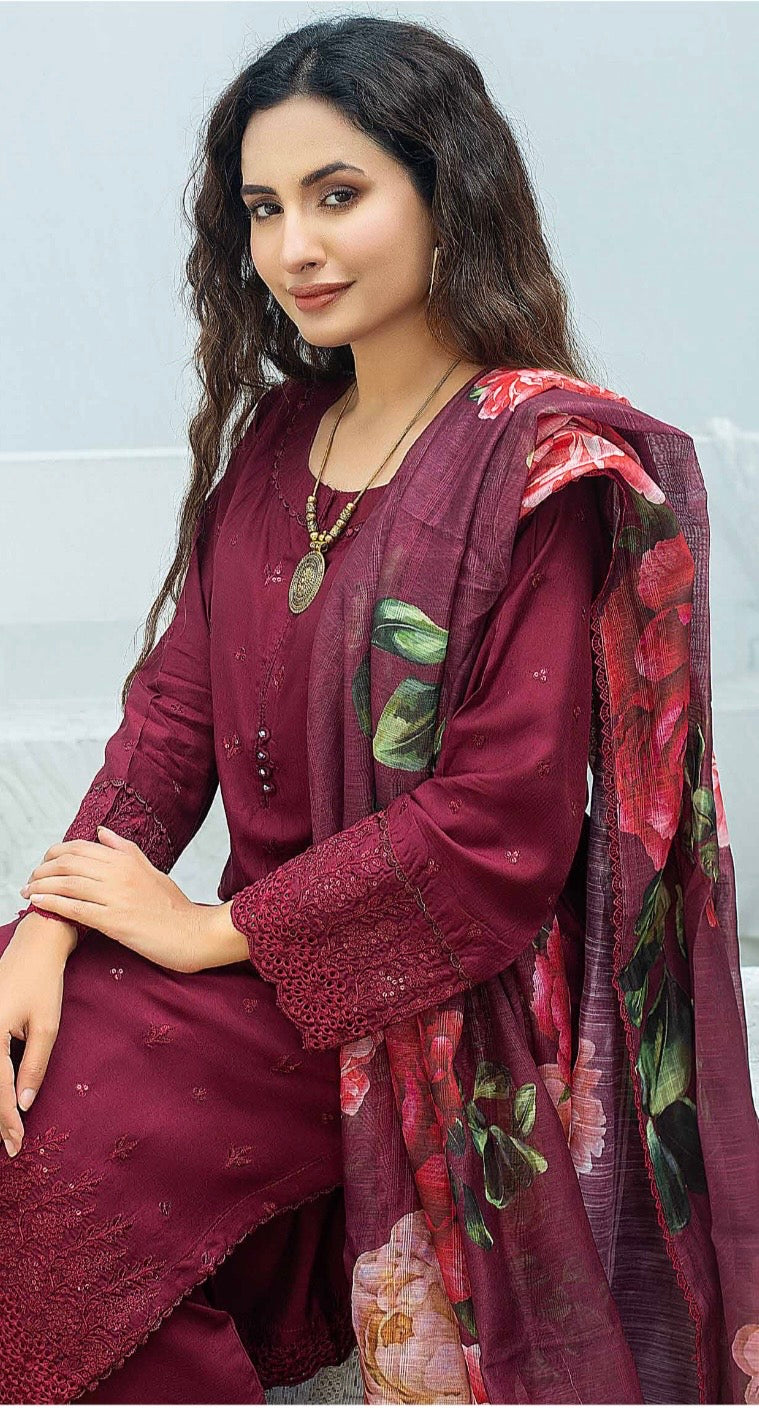 (306) Pakistani Chikankari Viscose Suit | Sequin & Floral Dupatta