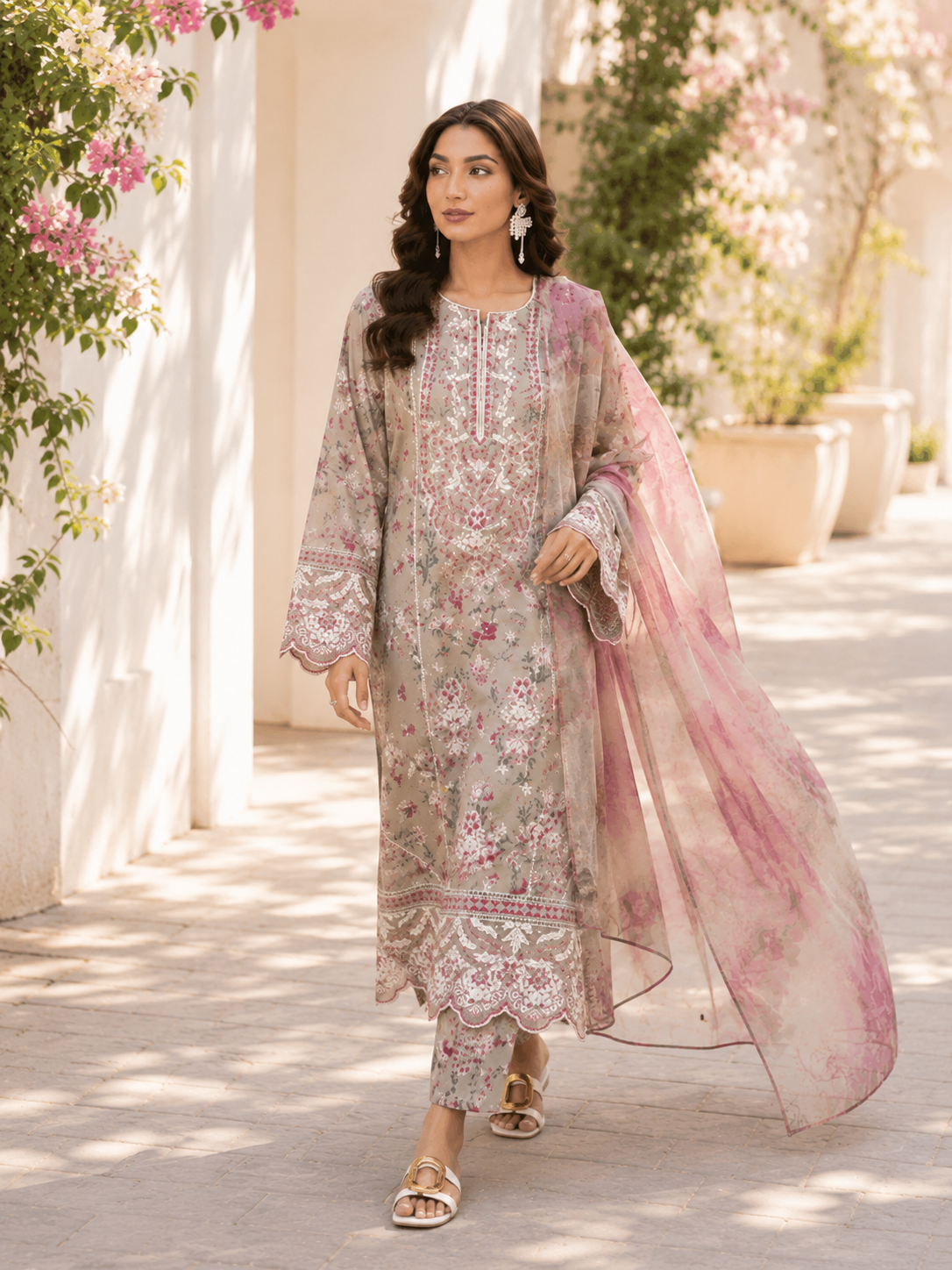 (211) Adan’s Libas Printed Lawn Suit | Lace Embroidery & Voile Dupatta