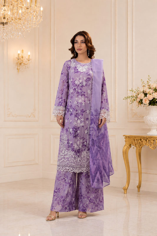 (176) Adan’s Libas Printed Lawn Suit | Lace Embroidery & Voile Dupatta