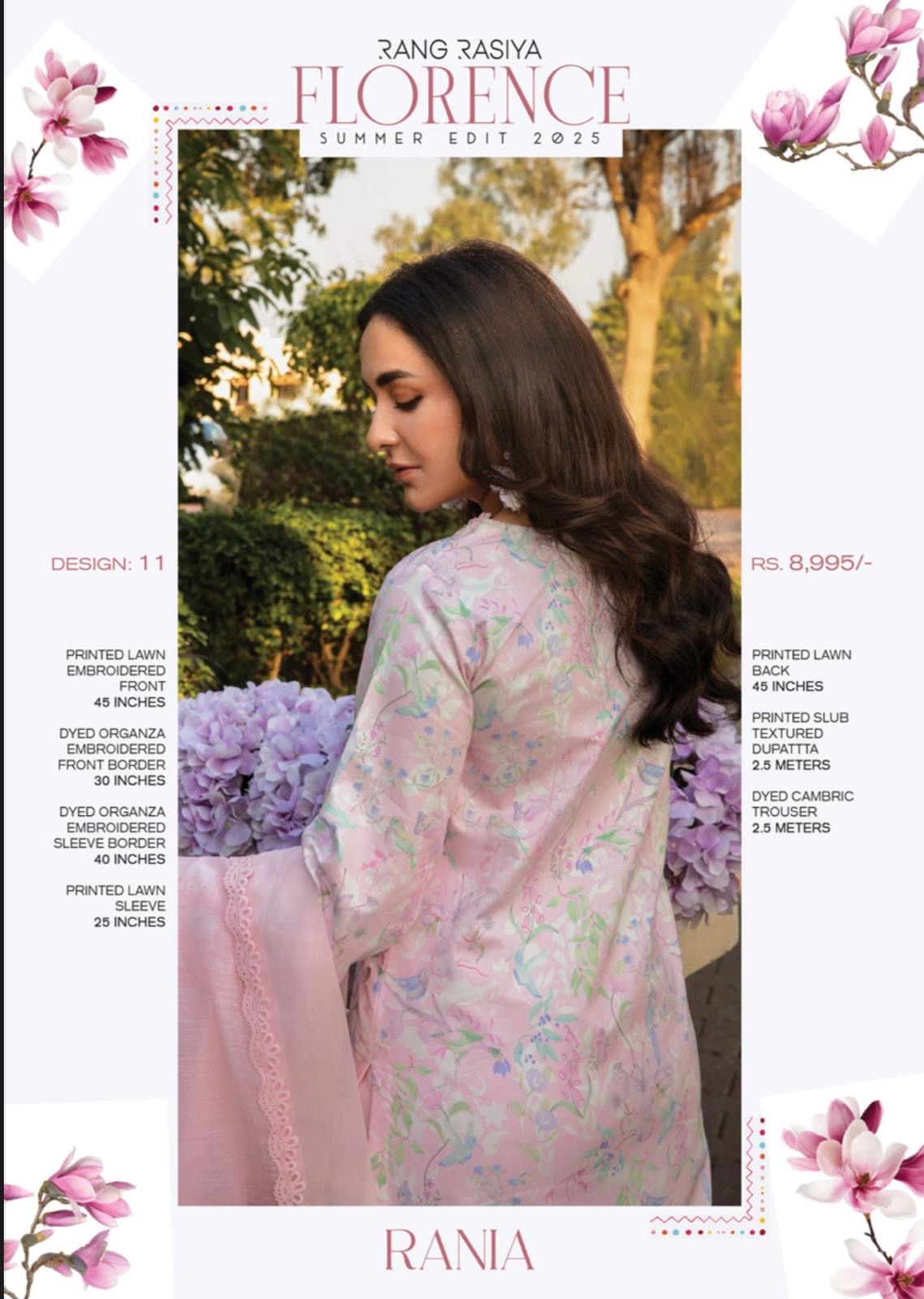 (109) Rang Rasiya Shireen Florence Summer Edit 2025 – Ready-to-Wear Lawn Suit with Printed Silk Dupatta