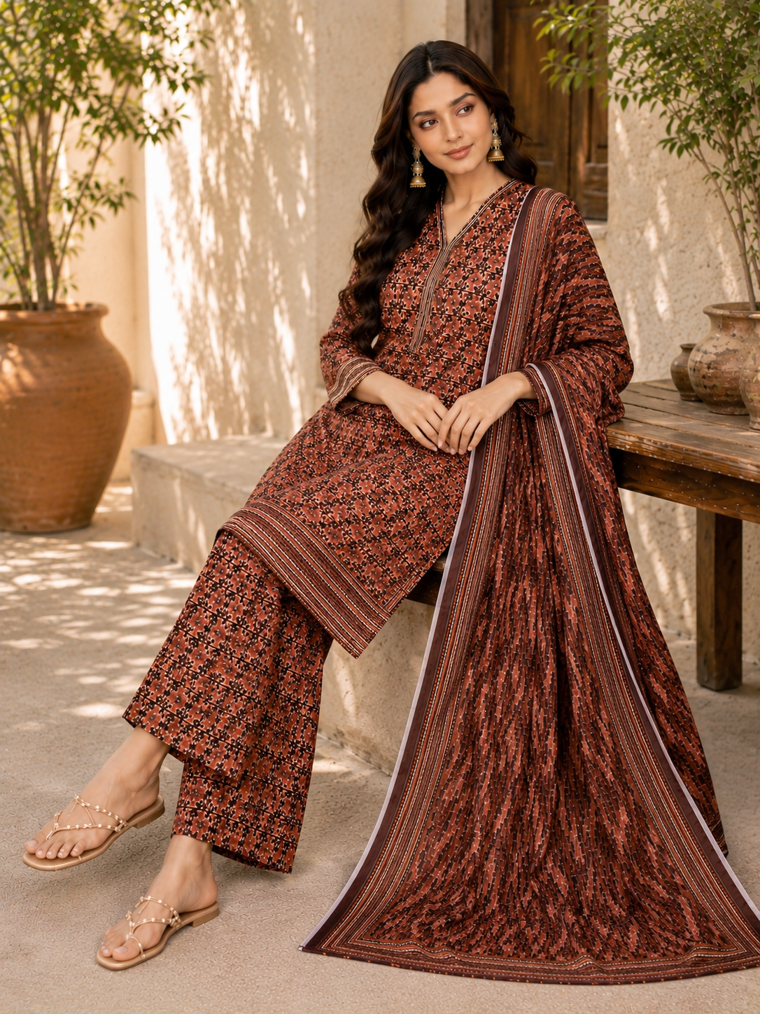 Bin saeed Lawn Suit Print & Contrast Dupatta ready to wear
