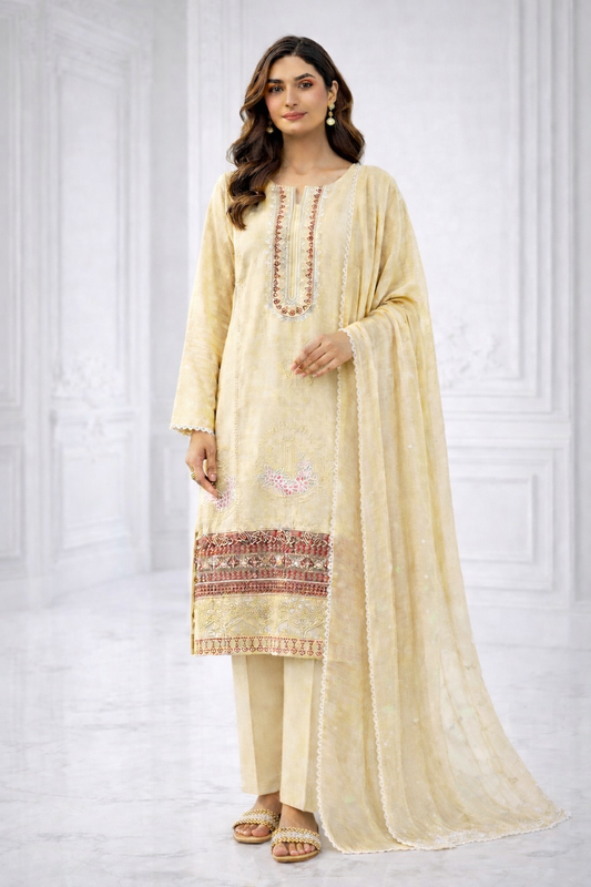 (21) Elegant Linen 3PC Suit | Chikankari & Lace | Lawn Dupatta
