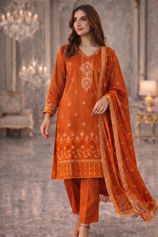 (244) soft Lightweight Silky Viscose suit Embroidered Chiffon Dupatta Designed for Comfortable Ready-to-Wear Elegance