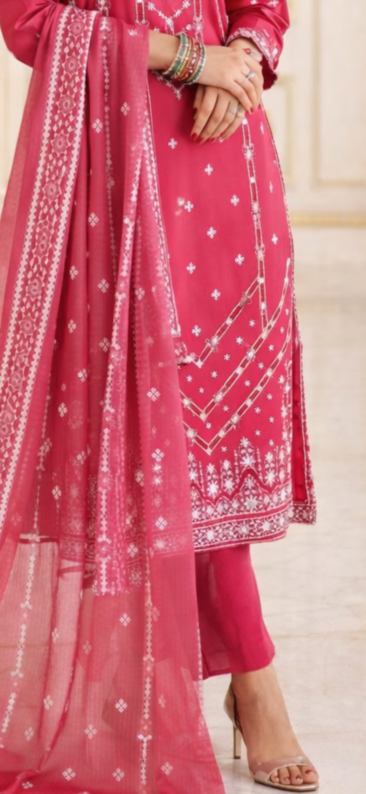 (8) Viscose Embroidered Suit with Vibrant Digital Dupatta Soft and Breathable