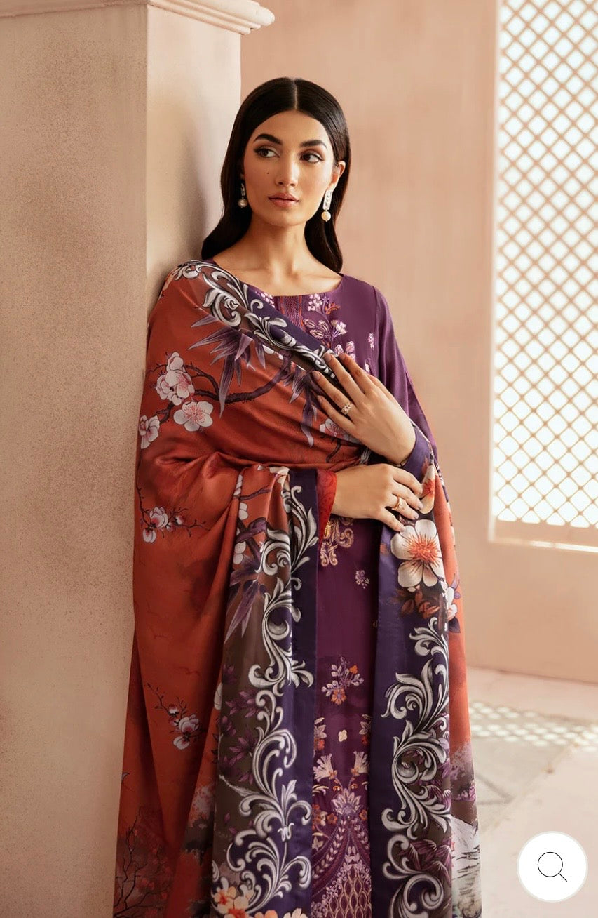 (190) Riwaj by Ramsha Viscose Embroidered Suit with Printed Dupatta