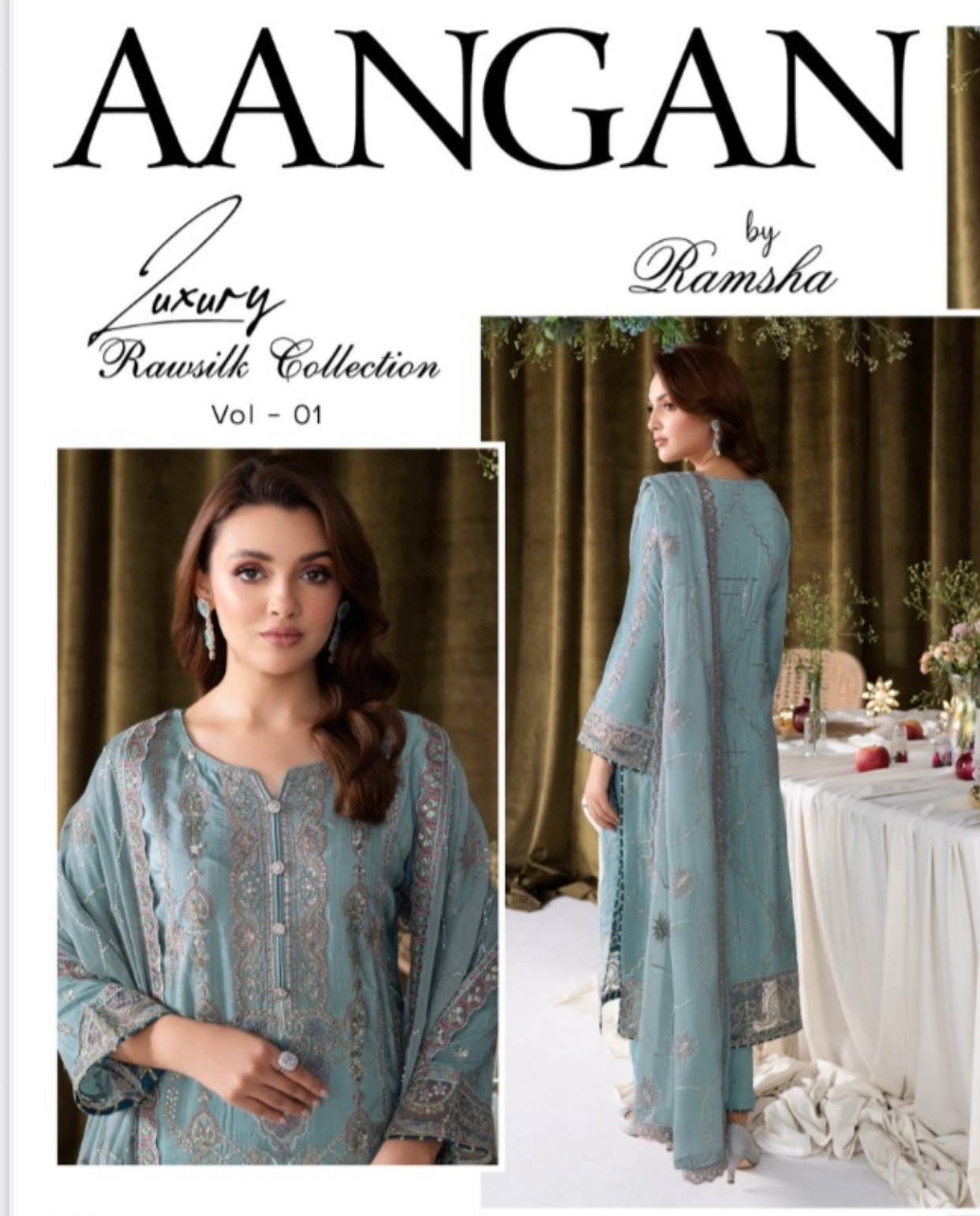 (315) Ramsha Aangan Luxury Raw Silk Collection – Ready-to-Wear 3-Piece Suit