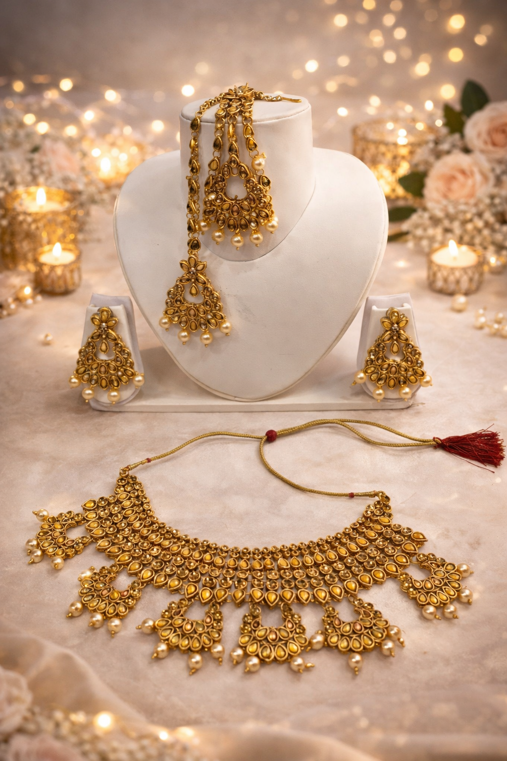 Pakistani gold pearl stone jewelry set