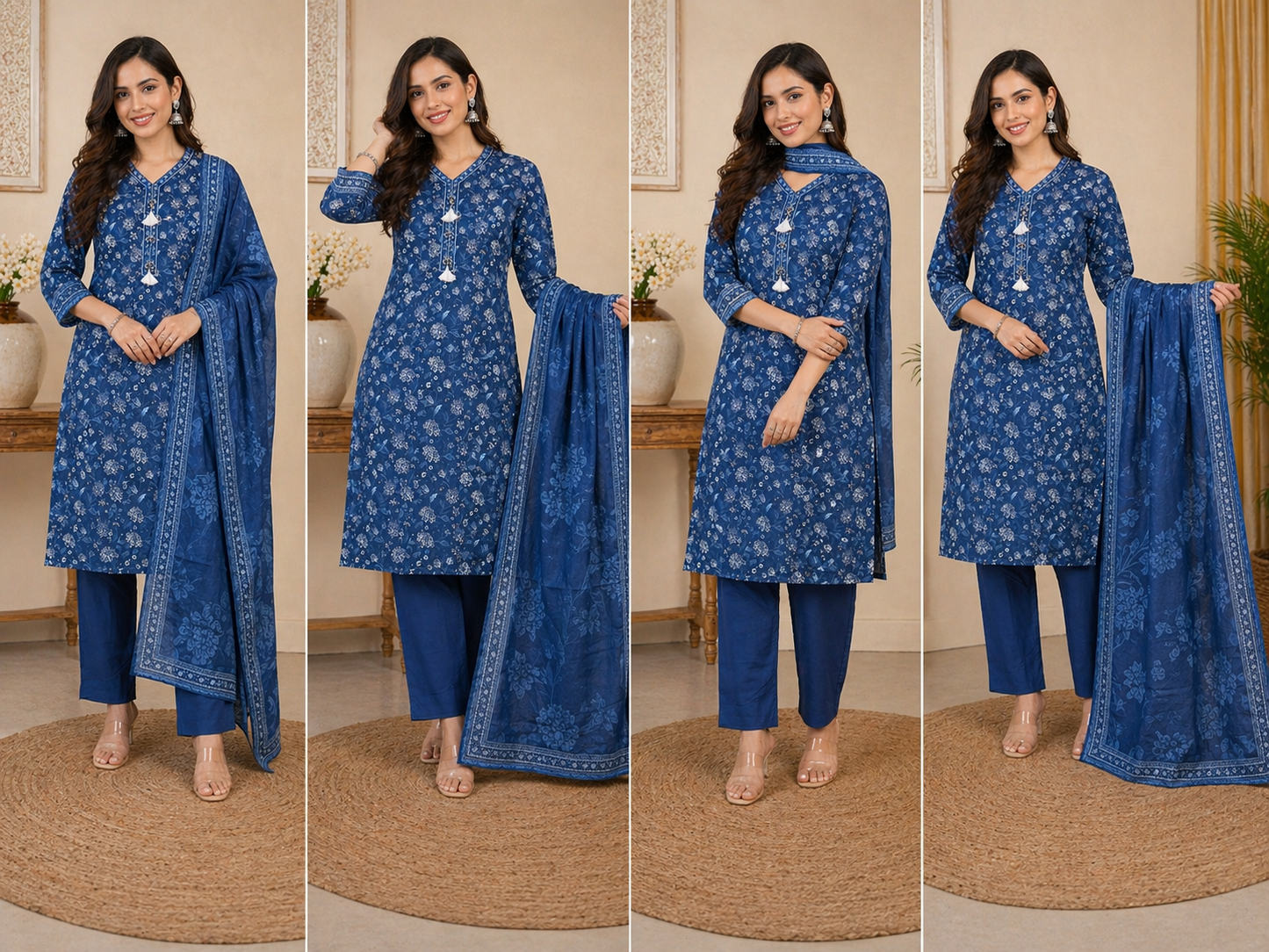 (111) Bin Saeed Floral Lawn Suit | Pearl Neck & Contrast Dupatta