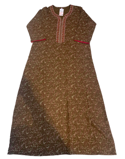 (20) Long casual linen printed dress detailed neckline