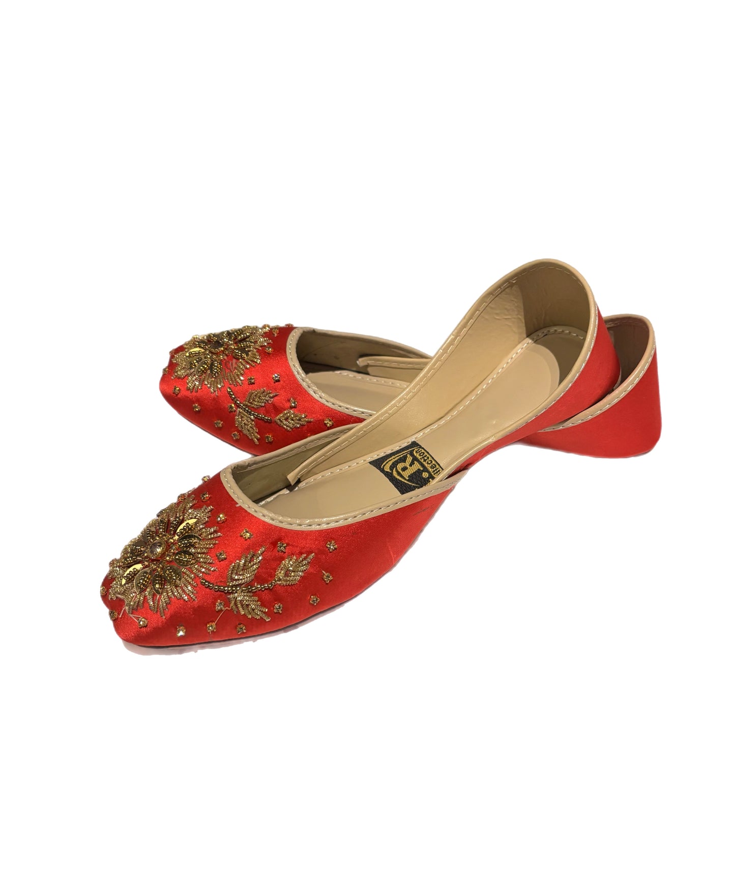 (S2) Handmade Satin Khusa – Gold Embroidered Punjabi Jutti with Soft Foam Comfort