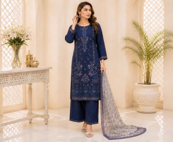 (170) Tawakkal Embroidered Lawn Suit | Sequin Work & Khaddi Dupatta
