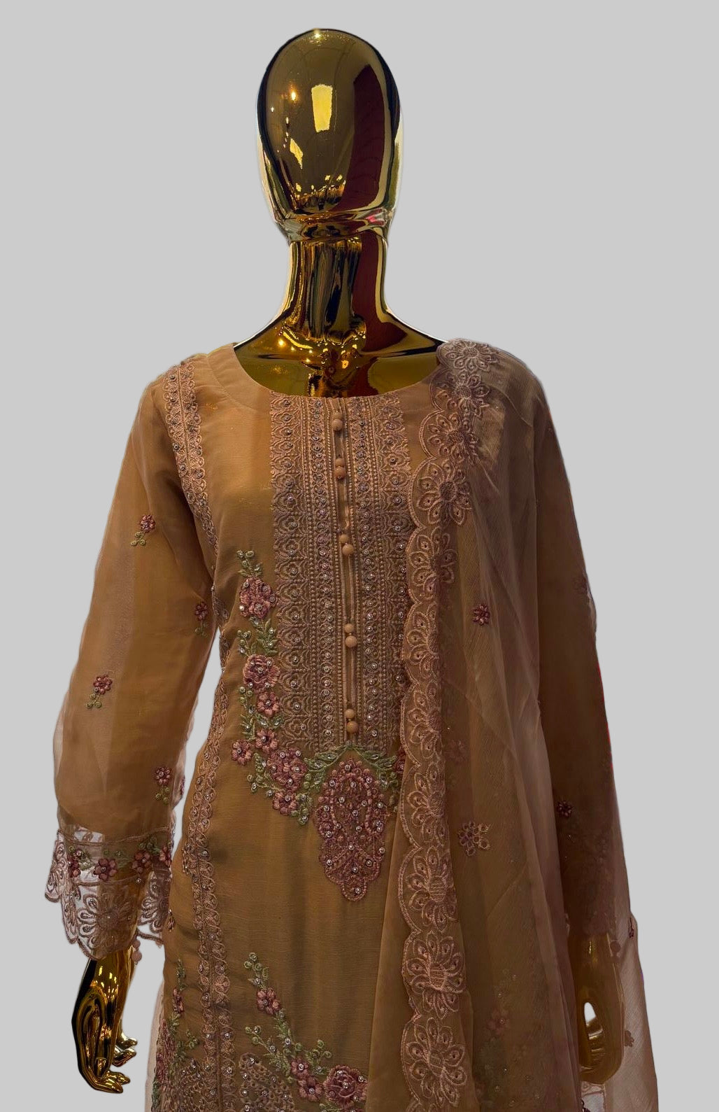 (121) Elegant Pakistani Embroidered Chiffon 3-Piece Occasion Wear Suit