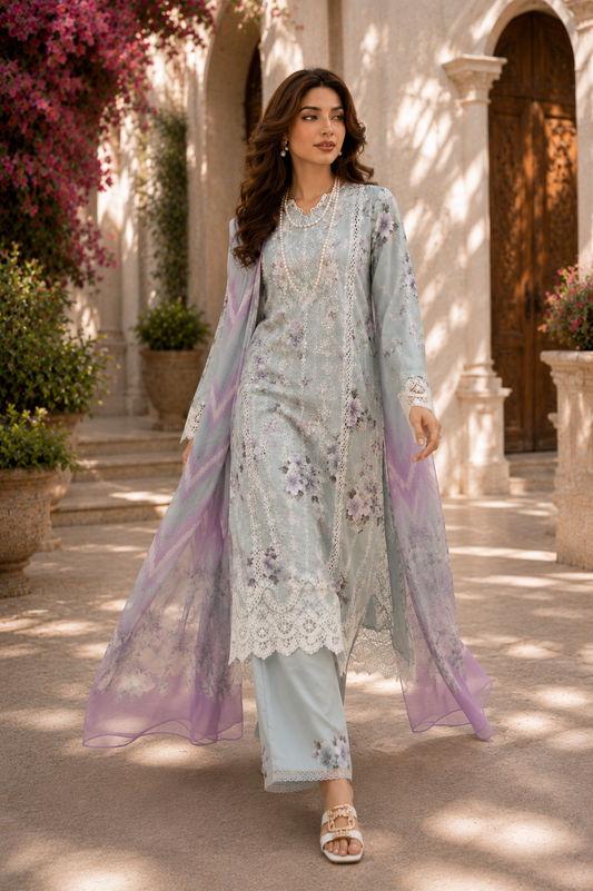 (177) Adan’s Libas Printed Lawn Suit | Lace Embroidery & Voile Dupatta