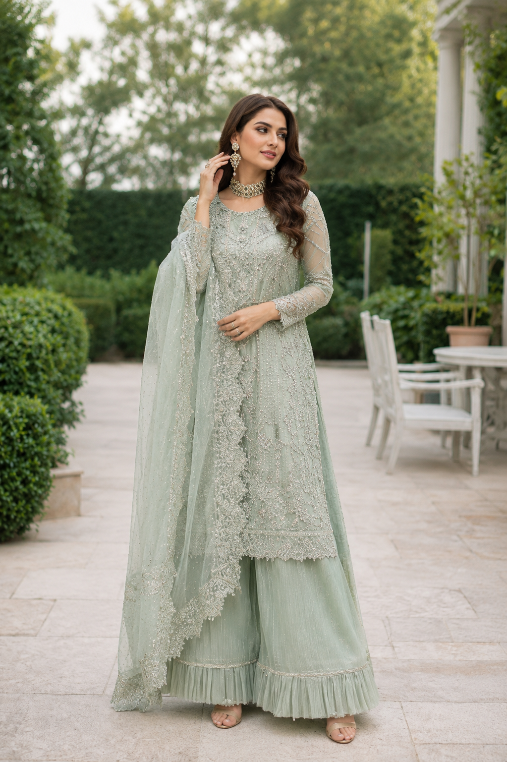 (220) Maria B Inspired Organza Diamanté Embroidered Fancy Trouser Suit