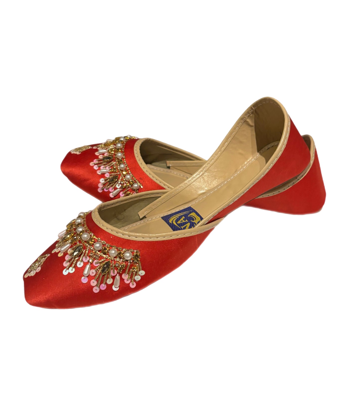(S3) Handmade Satin Khusa – Gold Embroidered Punjabi Jutti with Soft Foam Comfort