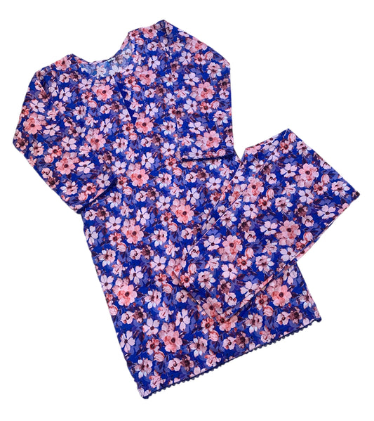 Linen 2 piece casual lace trim ready to wear suit