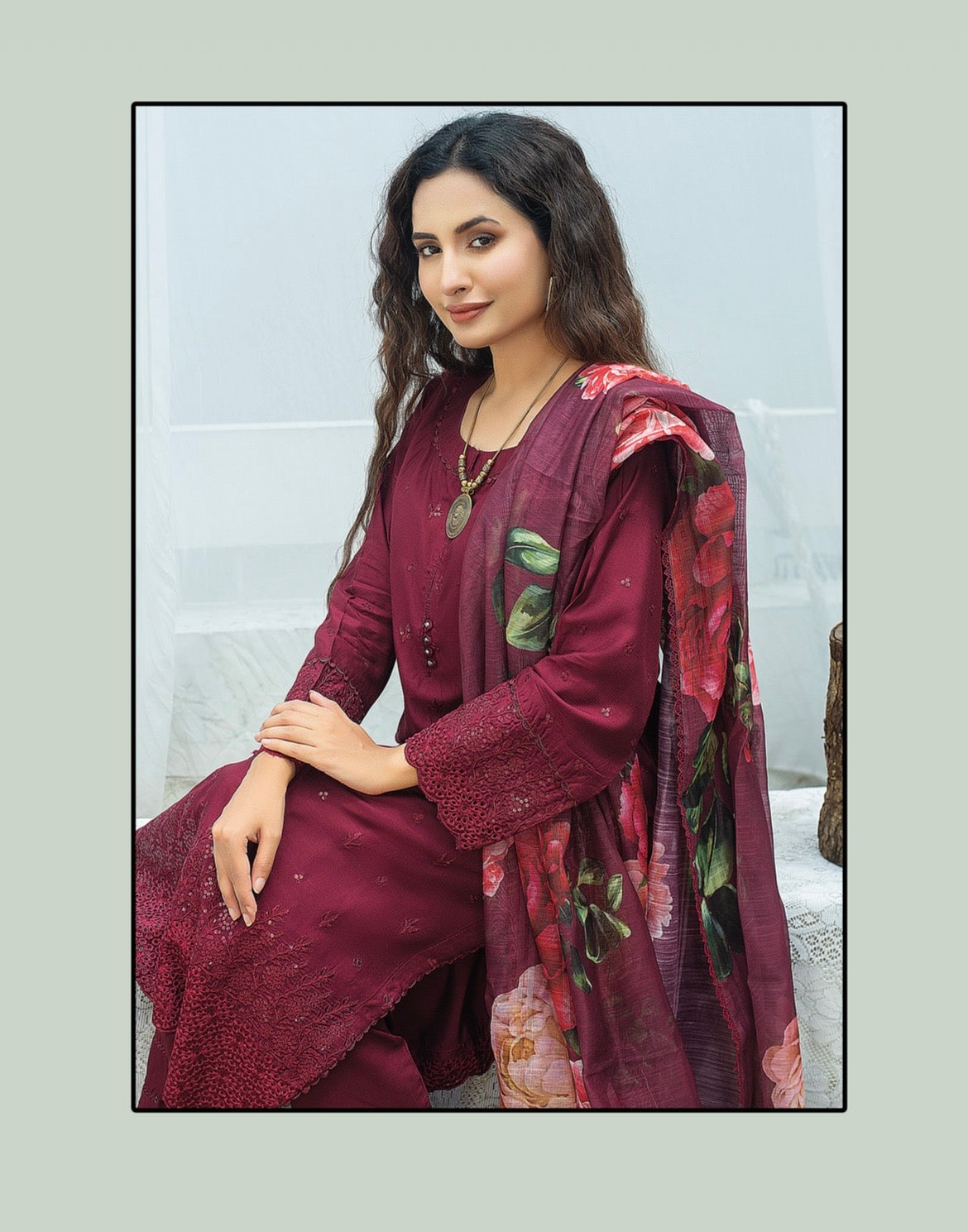 (306) Pakistani Chikankari Viscose Suit | Sequin & Floral Dupatta