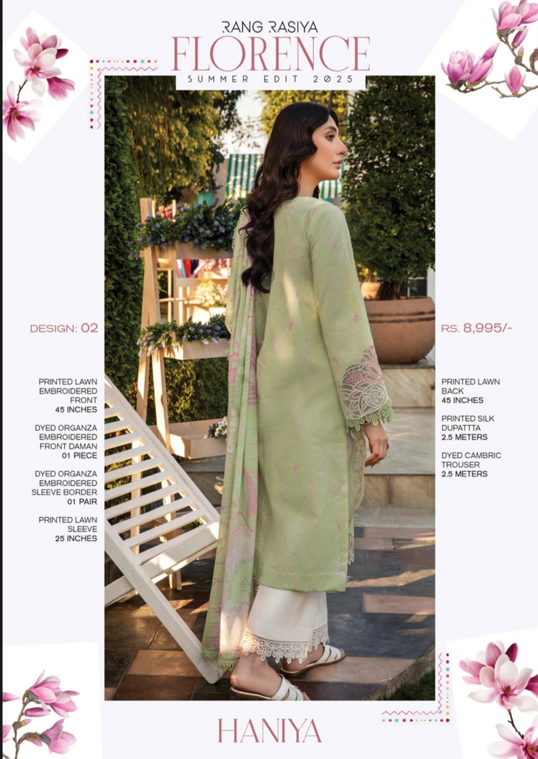 (111) Rang Rasiya Shireen Florence Summer Edit 2025 – Ready-to-Wear Lawn Suit with Printed Silk Dupatta