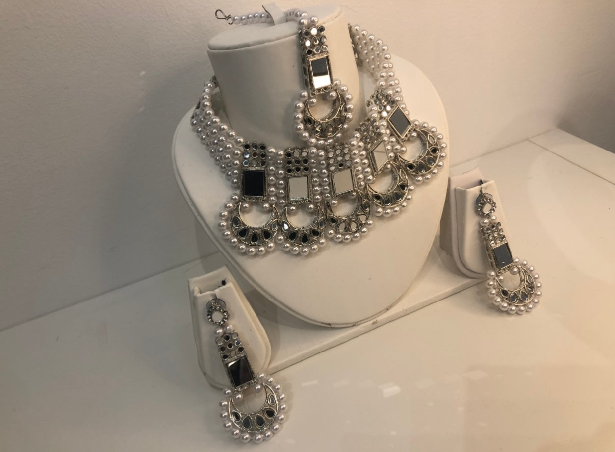 Pakistani silver pearl jewelry set
