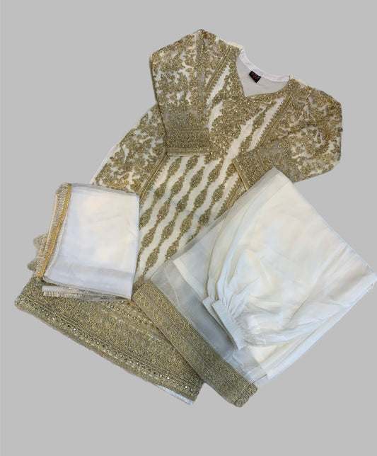 Zaib chiffon embroidered stone work wide plazzo chiffon dupatta ready to wear
