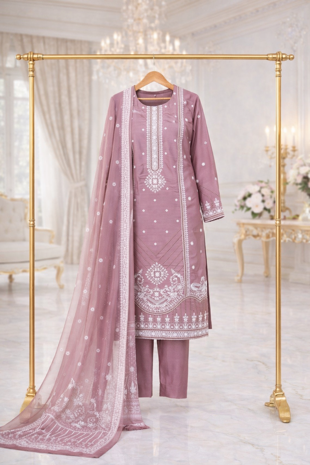 (154) Viscose Embroidered Suit with Vibrant Digital Dupatta Soft and Breathable Ready Made